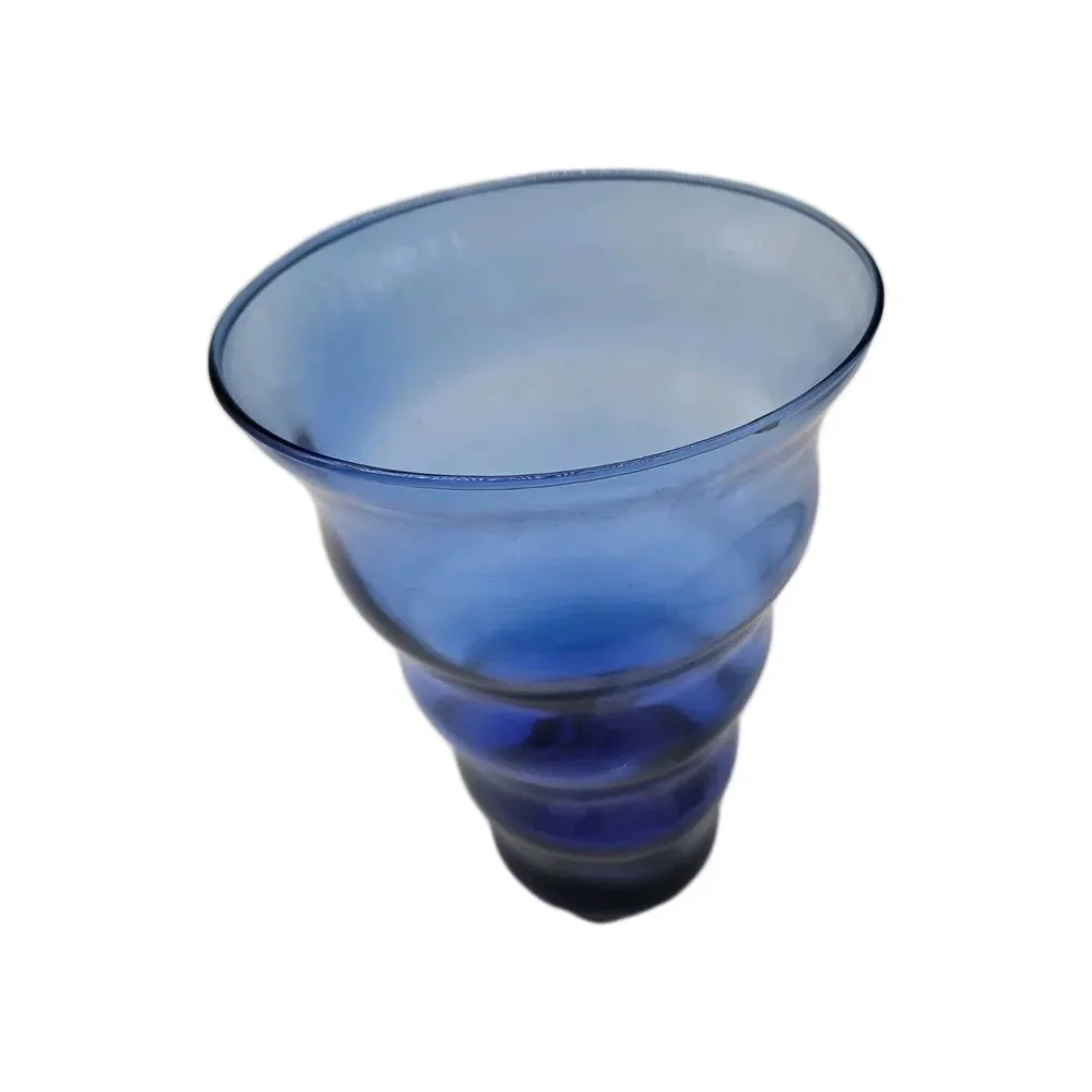 Vintage Cobalt Blue Art Deco Style Ribbed Conical Glass Vase